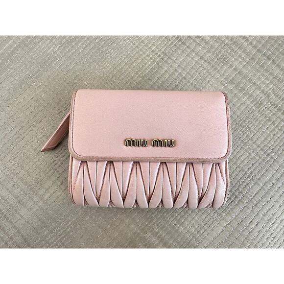 Miu Miu Handbags - Authentic Miu Miu Matelasse - Pink Blush Leather Trifold Wallet